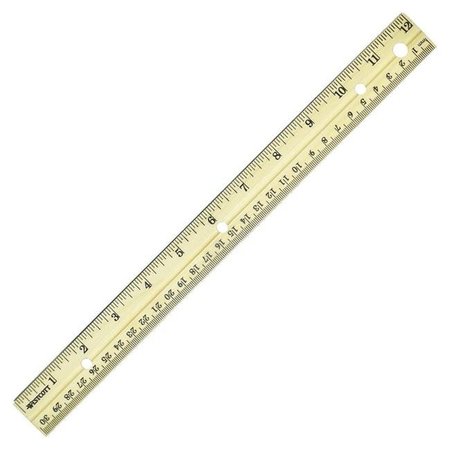 WESTCOTT WESTCOTT 088176 Sturdy Metal Edge Hardwood Ruler - Metric And Standard With Three-Hole Punched; 12 In. L 88176